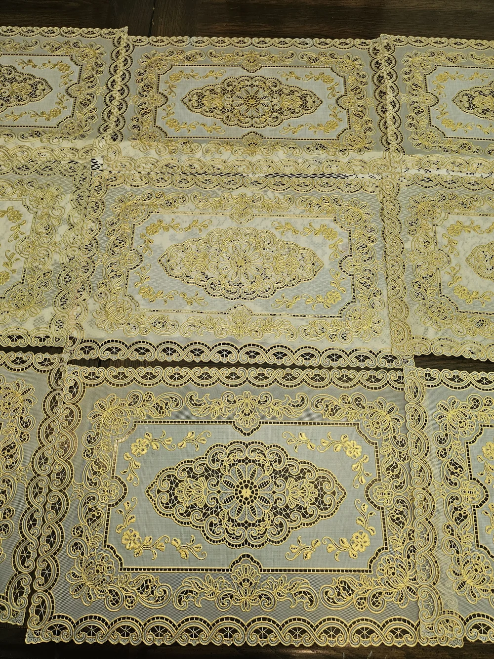 Vintage Gold & Cream Vinyl Placemats Baroque Medallion Two Tone - Set of 10